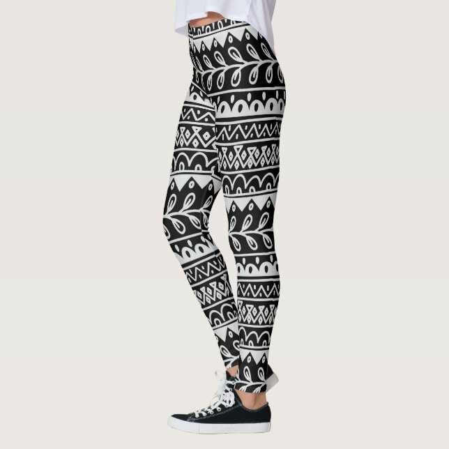 Schwarze u. weiße Hand gezeichnete Leggings (Links)