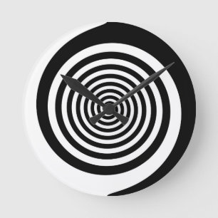 Schwarze u. weiße Hypnotik-Spirale Runde Wanduhr