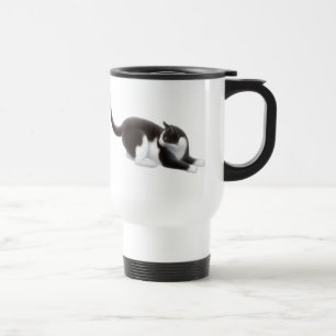Schwarze u. weiße Katzen-Reise-Tasse Reisebecher