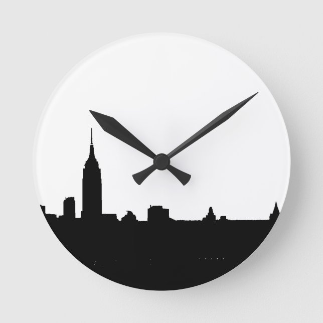 Schwarze u. weiße New- YorkSilhouette Runde Wanduhr (Vorderseite)