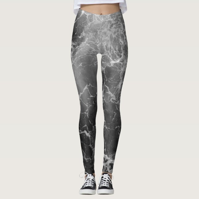 Schwarze u. weiße Ozean-Leggings Leggings (Vorderseite)
