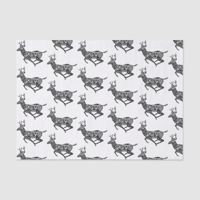 Schwarze u. weiße Paisley-Rotwild Seidenpapier (Vorderseite)