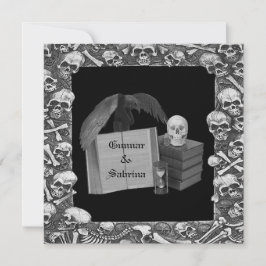 Schwarze u. weiße Romance Schädel Spellbook Einladung