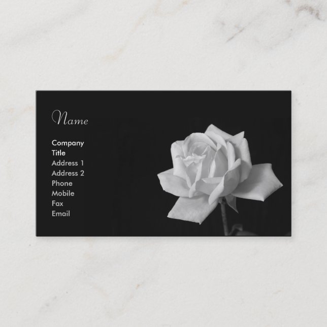Schwarze u. weiße Rosen-Geschäfts-Karte Visitenkarte (Vorderseite)