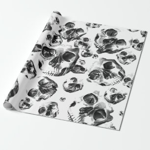 Schwarze u. weiße Schädel-Skeleton Geschenkpapier
