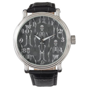 Schwarze u. weiße Skelett-Armbanduhr Armbanduhr