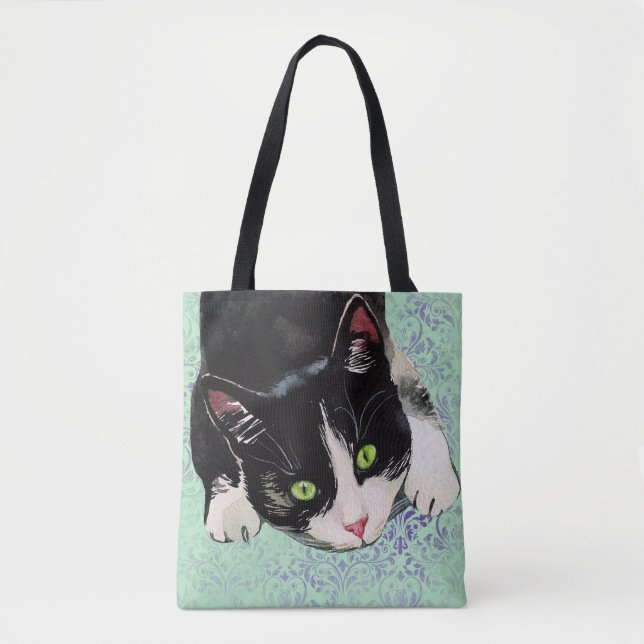 Schwarze u. weiße Smokings-Katze Tasche (Vorderseite)