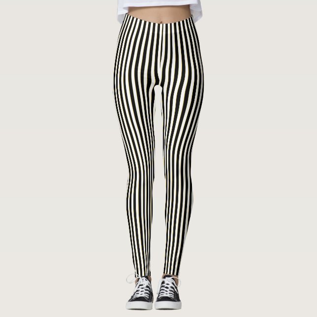 Schwarze u. weiße Streifen-Muster-Leggings Leggings (Vorderseite)