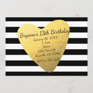 Schwarze u. weiße Streifenchic-Herz-Party Einladung