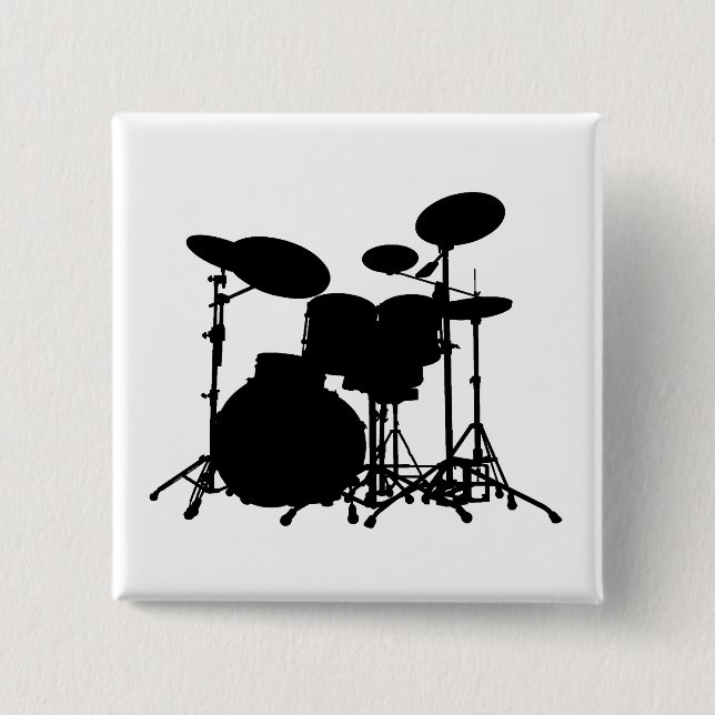 Schwarze u. weiße Trommel-Ausrüstungs-Silhouette - Button (Vorderseite)