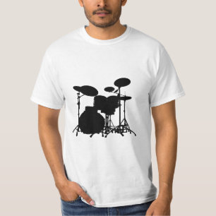 Schwarze u. weiße Trommel-Ausrüstungs-Silhouette T-Shirt
