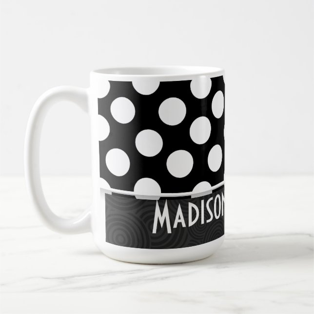 Schwarze u. weiße Tupfen Kaffeetasse (Links)