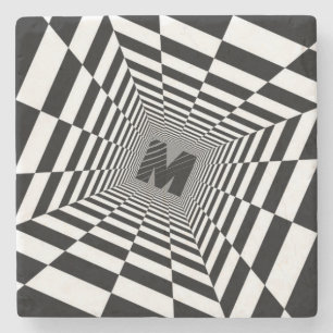 Schwarze u. weiße visuelle Illusion, Monogramm Steinuntersetzer