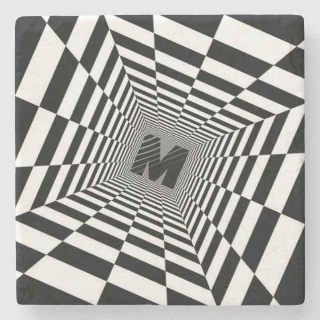 Schwarze u. weiße visuelle Illusion, Monogramm Steinuntersetzer (Vorderseite)