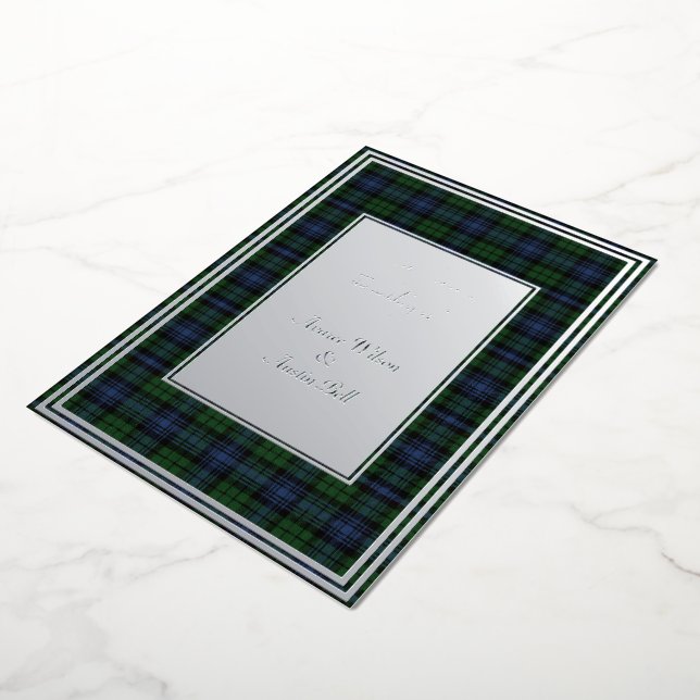 Schwarze Uhr Antikes Original Tartan Silver Folieneinladung (Gedreht)