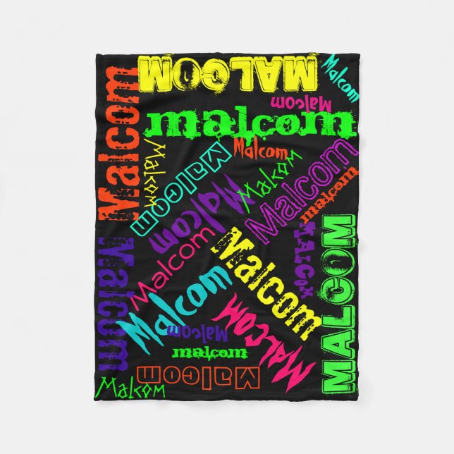 Schwarze umfassende bunte helle Neonnamenscollage Fleecedecke (Vorderseite)
