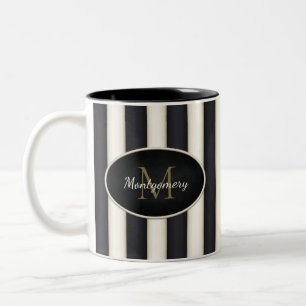Schwarze und antike weiße Streifen Bronze Monogram Zweifarbige Tasse