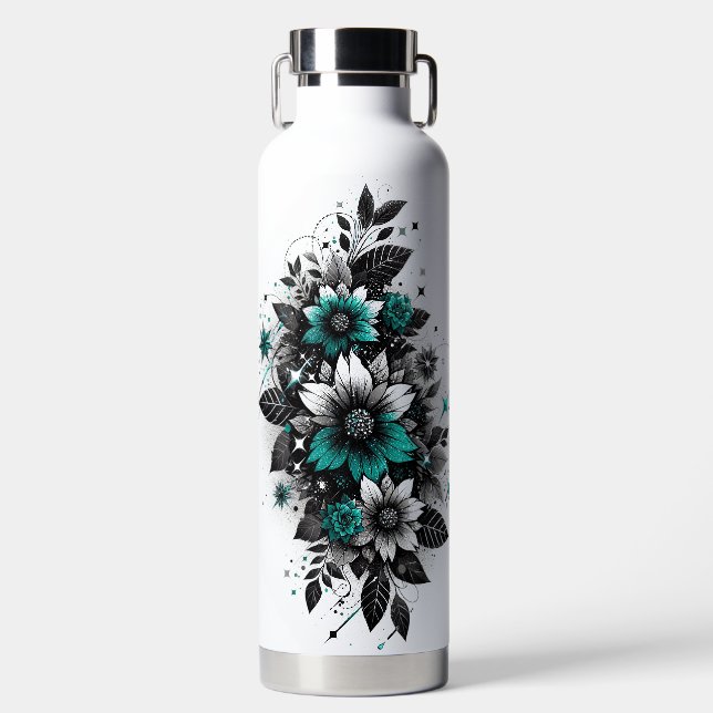 Schwarze und Aquamarine Glitterie Trinkflasche (Vorderseite)
