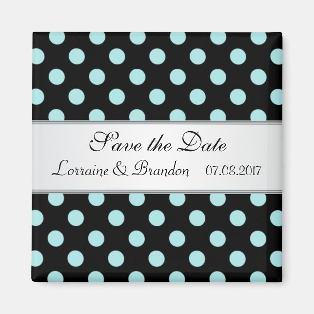 Schwarze und aquamarine Polka-Punkte Hochzeit Sich Magnet (Vorne)