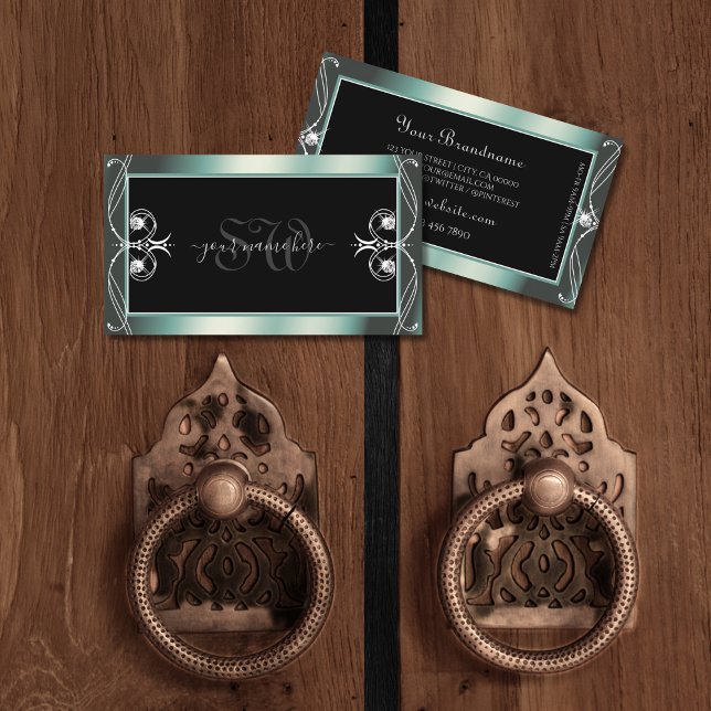 Schwarze und Aquamarine Sparkle-Diamanten-Initiale Visitenkarte (Von Creator hochgeladen)
