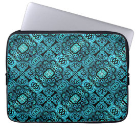 Schwarze und aquamarine Tribal-Laptop-Hülle Laptopschutzhülle