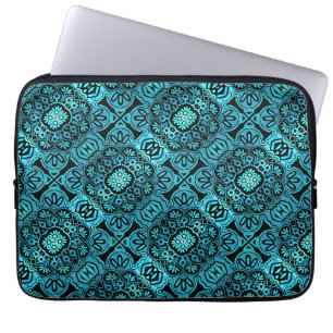 Schwarze und aquamarine Tribal-Laptop-Hülle Laptopschutzhülle