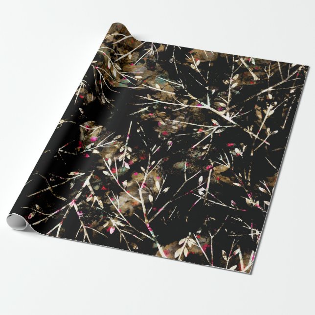 Schwarze und Beige neutrale Weihnachtszweige Geschenkpapier (Ungerollt)