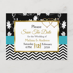 Schwarze und blaue Blumenstrauß Save the Date Ankündigungspostkarte