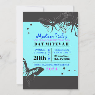 SCHWARZE UND BLAUE BUTTERFLY Bat Mitzvah Einladung