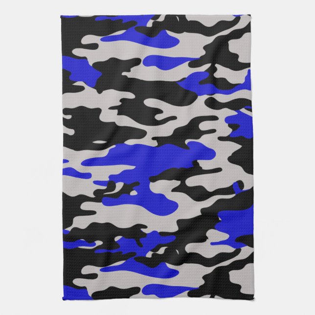 Schwarze und blaue Camouflage Handtuch (Vertikal)