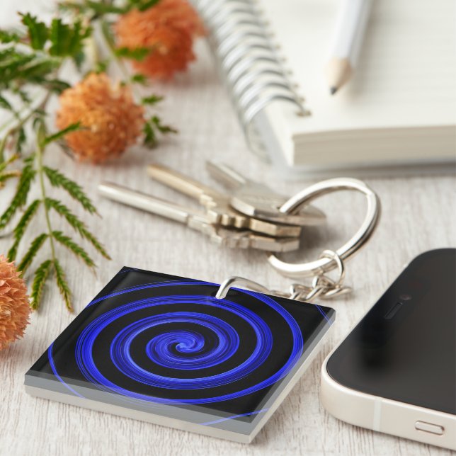 Schwarze und blaue Spirale Schlüsselanhänger (Vorderseite rechts)