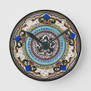 Schwarze und blaue Talavera-Platte Runde Wanduhr