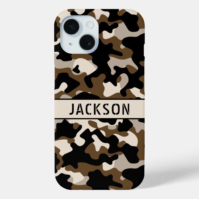 Schwarze und braune Tarnung Personalisiert Case-Mate iPhone Hülle (Rückseite)