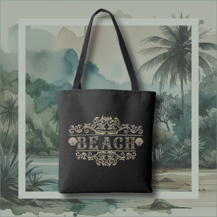 Schwarze und braune Vintage-Strand-Logo-Tasche Tasche