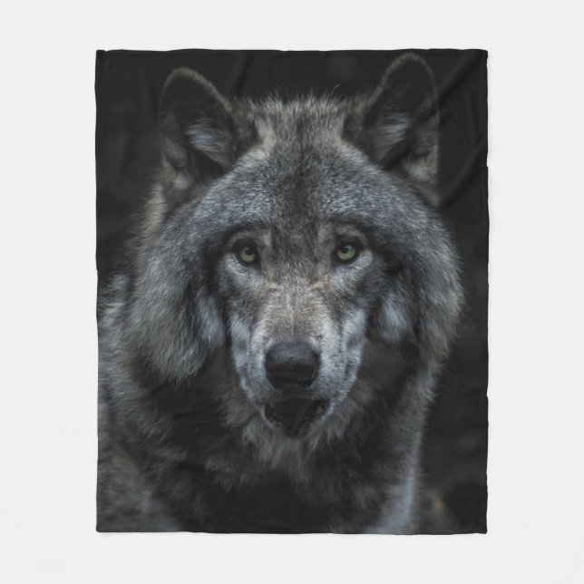 SCHWARZE UND BROWN-WOLF-MALERIE FLEECEDECKE (Vorderseite)