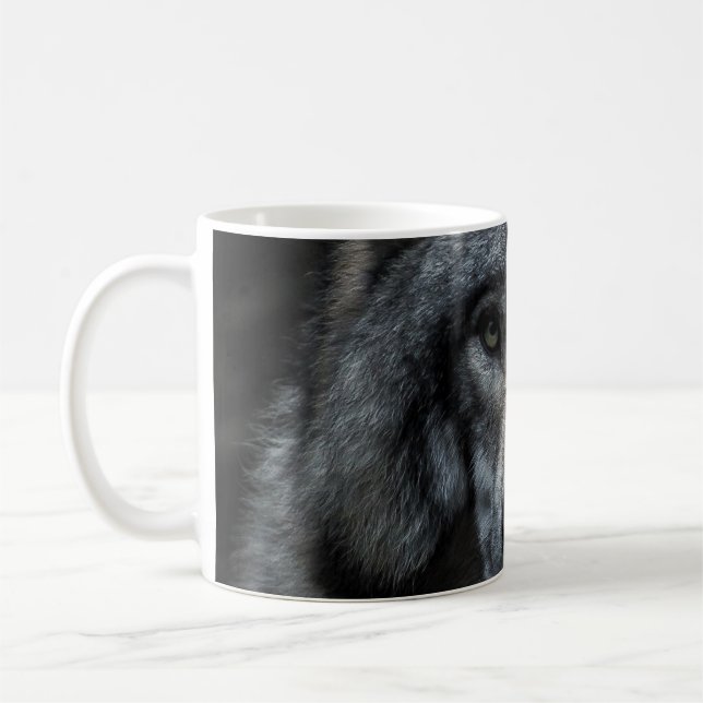 SCHWARZE UND BROWN-WOLF-MALERIE KAFFEETASSE (Links)