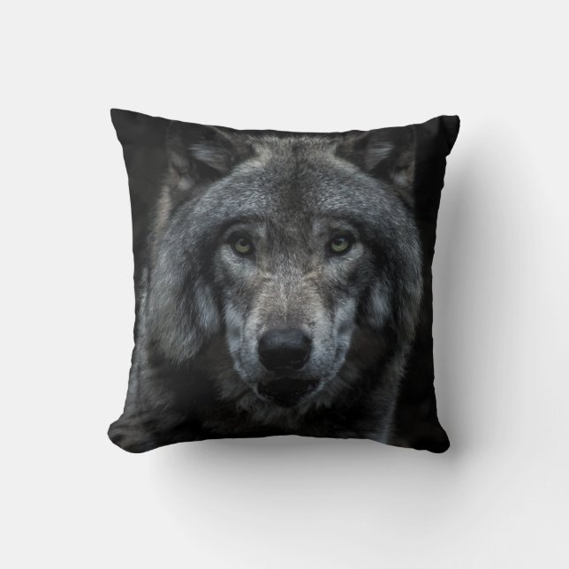 SCHWARZE UND BROWN-WOLF-MALERIE KISSEN (Vorderseite)