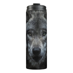 SCHWARZE UND BROWN-WOLF-MALERIE THERMOSBECHER
