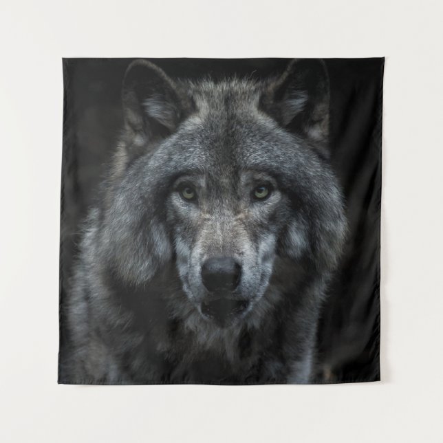 SCHWARZE UND BROWN-WOLF-MALERIE WANDTEPPICH (Vorderseite)