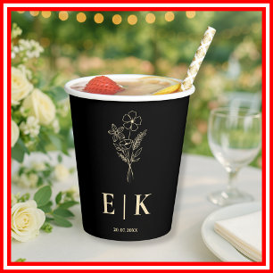 Schwarze und Buttergelbe Wildblumen-Hochzeit Pappbecher