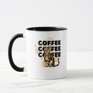 Schwarze und cremefarbene niedliche Katze Illustra Tasse