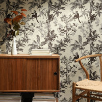 Schwarze und Elfenbeintropen Affen Toile de Jouy