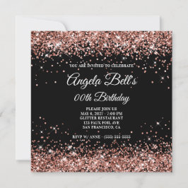 Schwarze und Funkelnd Rose Gold Glitzer Geburtstag Einladung