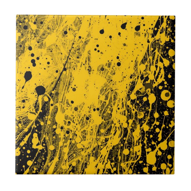 Schwarze und gelbe Farbspritzer Fliese (Vorderseite)
