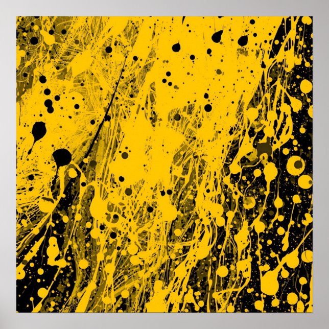Schwarze und gelbe Farbspritzer Poster (Vorne)