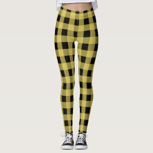 Schwarze und gelbe karierte Muster-Leggings Leggings