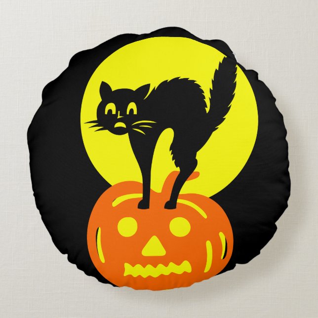 Schwarze und Gelbe Schädel Kürkin Katzenkatze Hall Rundes Kissen (Rückseite)