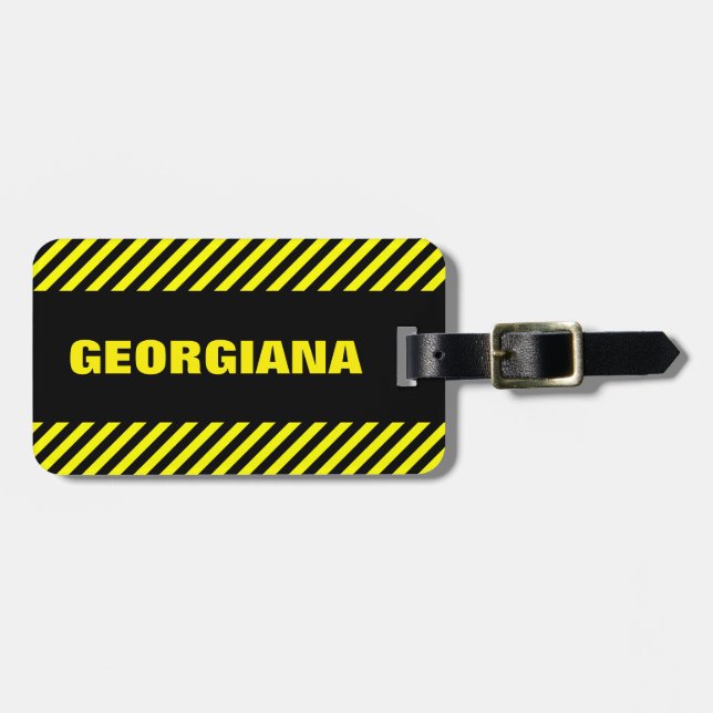 Schwarze und gelbe Streifen + Personalisierte Beze Gepäckanhänger (Vorderseite horizontal)