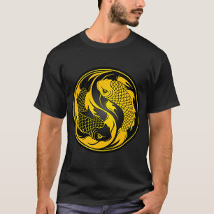 Schwarze und gelbe Yin-Yang-Koi-Fische T-Shirt