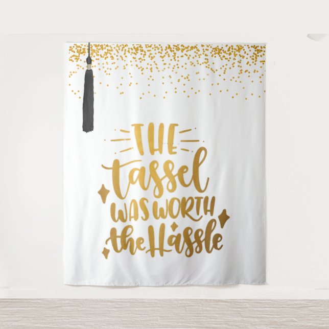 SCHWARZE UND GOLD-ABSCHLUSS-FOTO-BACKDROP-Tapestyl Wandteppich (Vorderseite)